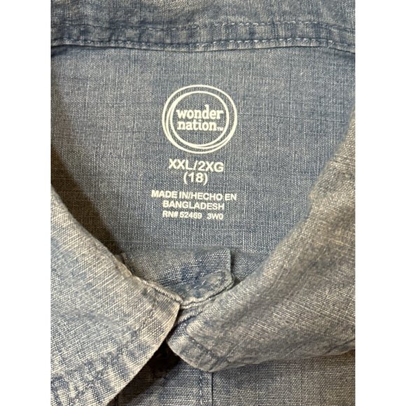 Wonder Nation Brand Light Blue Color Button-Down Shirt Cotton Boy's Size XXL(18) - Picture 4 of 11